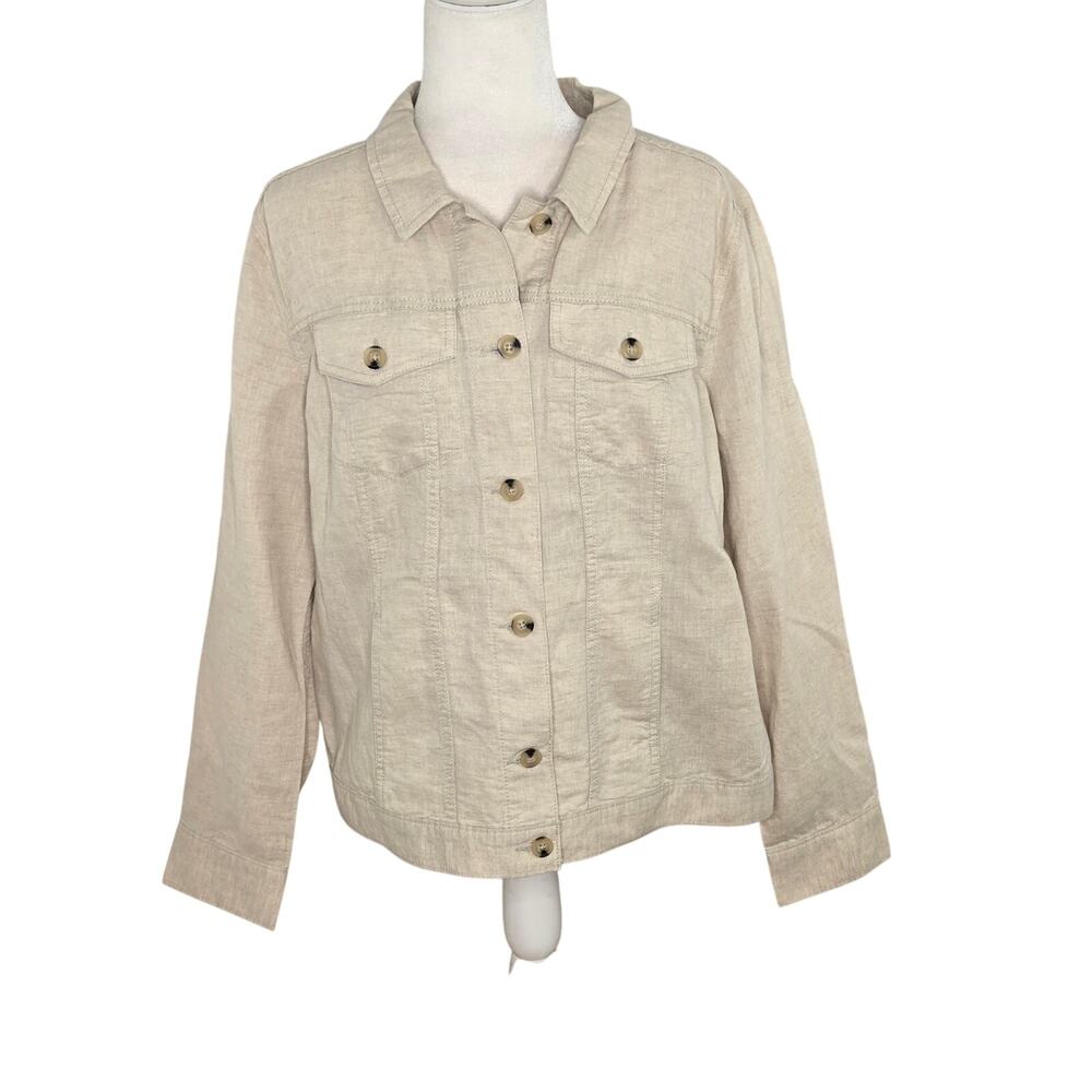 Liz Claiborne EUC Cotton linen button down jacket spring summer XL beige